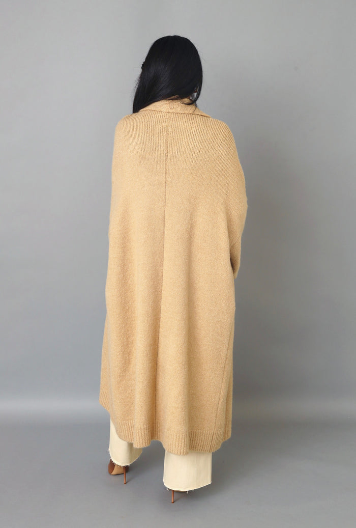 Trendy-Chic Tan Oversize Cardigan Duster Sweater