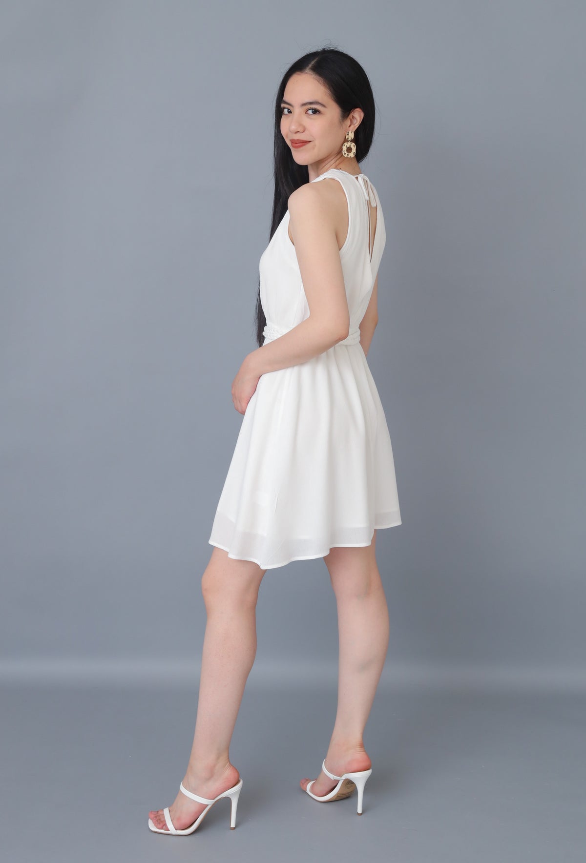 Brooklyn White Sleeveless Braided Detail Mini Dress