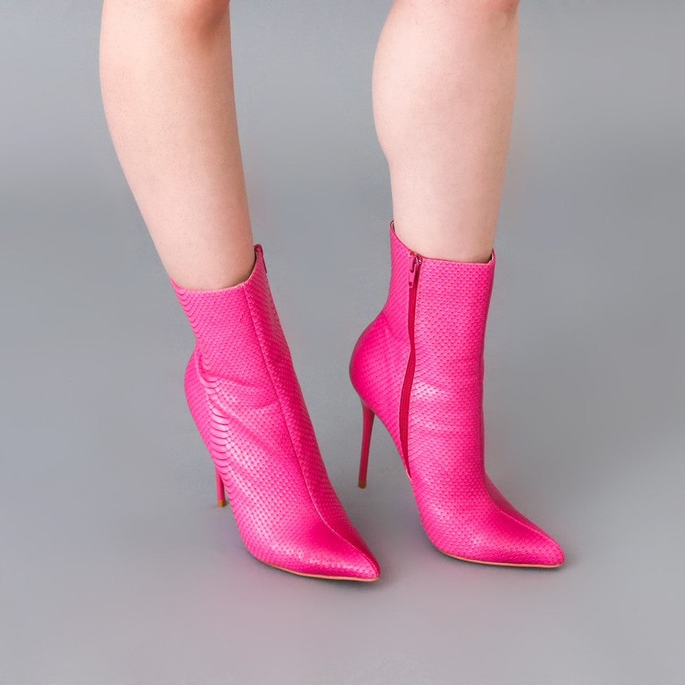 Brie Pink Trend-Setting Pointed-Toe Snake Print Boots