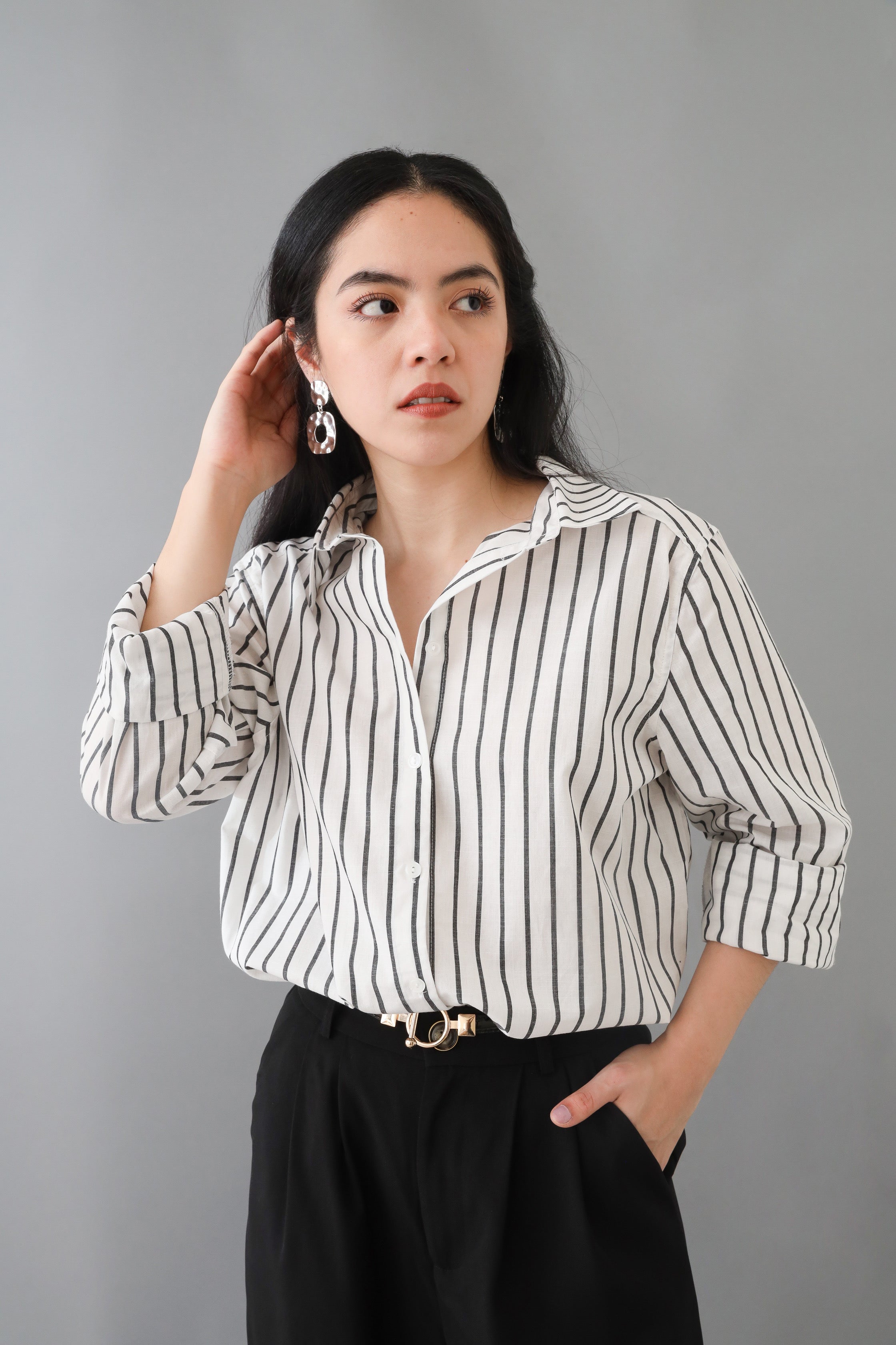 Black white clearance striped dress shirt