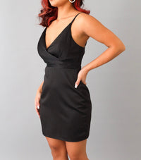 No Stopping Me Black Surplice Cocktail Party Dress
