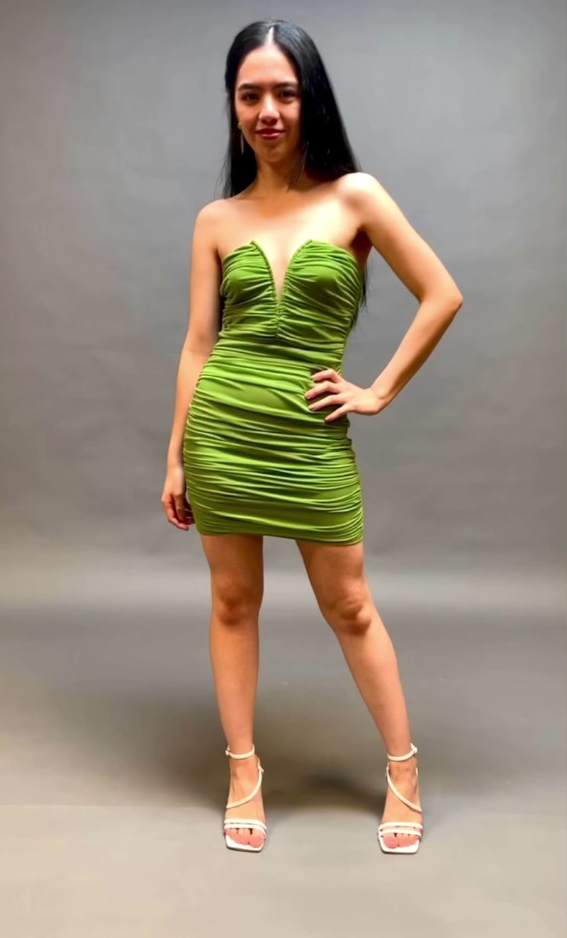 All The Right Moves Green Strapless Bodycon Mini Dress