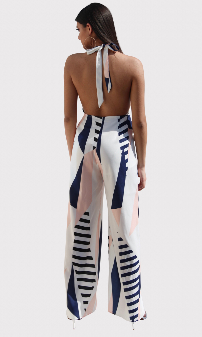 ABSTRACT HALTER JUMPSUIT