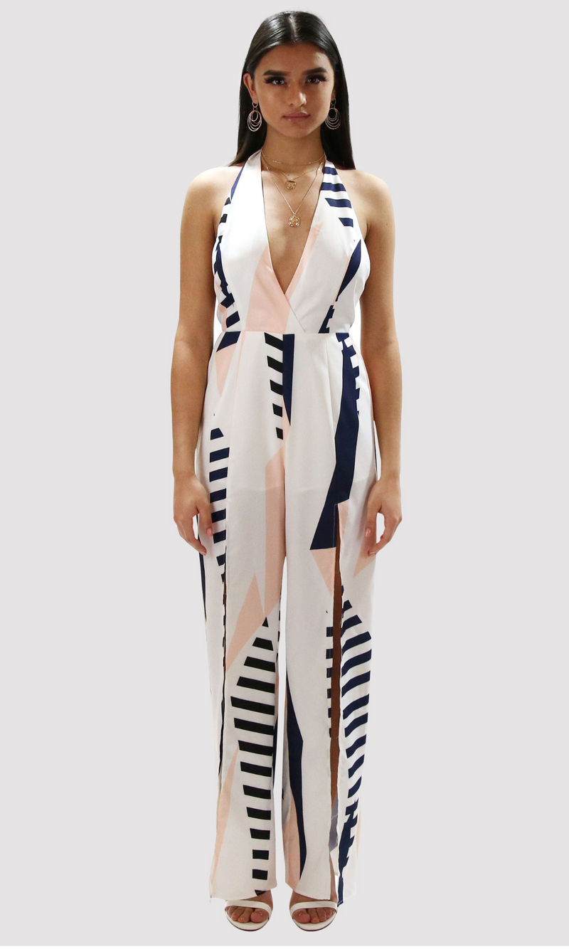 ABSTRACT HALTER JUMPSUIT