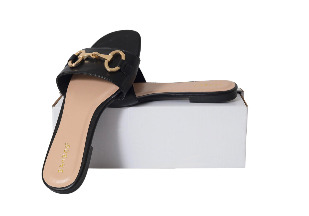 Comfy Black Horsebit Slide Sandals