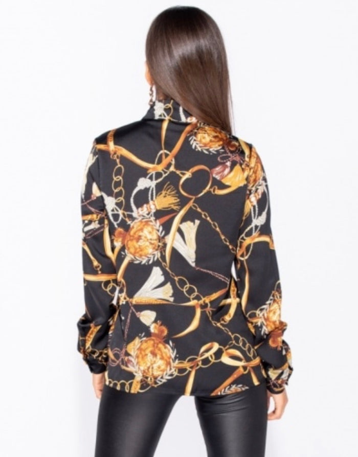 CHAIN PRINT PUSSY-BOW BLOUSE