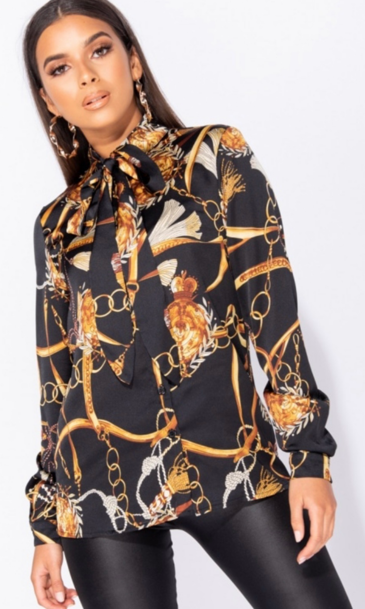 CHAIN PRINT PUSSY-BOW BLOUSE