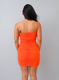 All The Right Moves Orange Strapless Bodycon Mini Dress