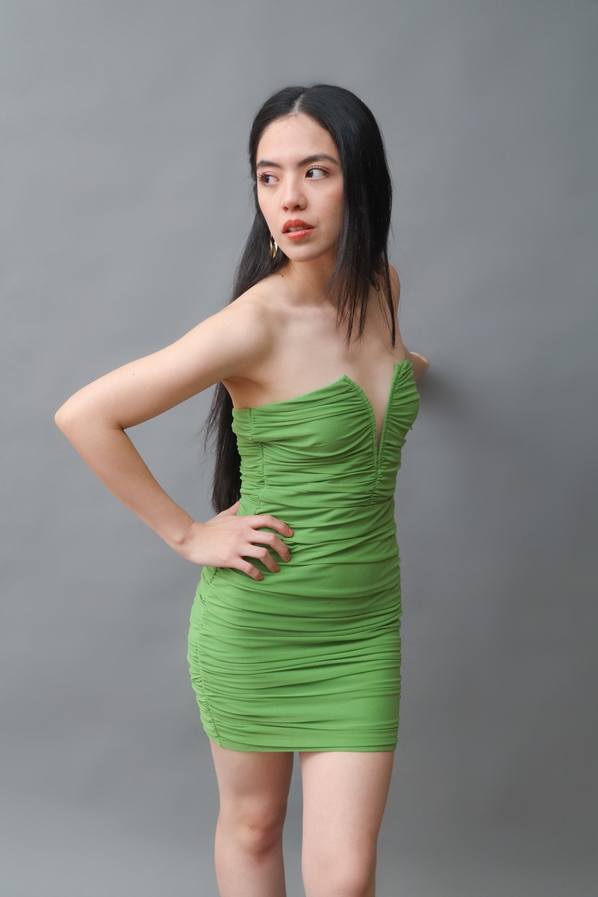 All The Right Moves Green Strapless Bodycon Mini Dress