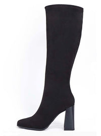 Lacey Black Microsuede Block Heel Knee High Boots