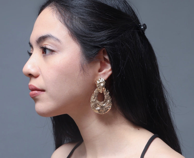Madison Overisze Gold Textured Drop Fashion Earrings