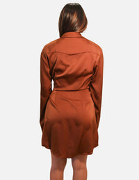 Silky Brown Button-Down Shirt Dress