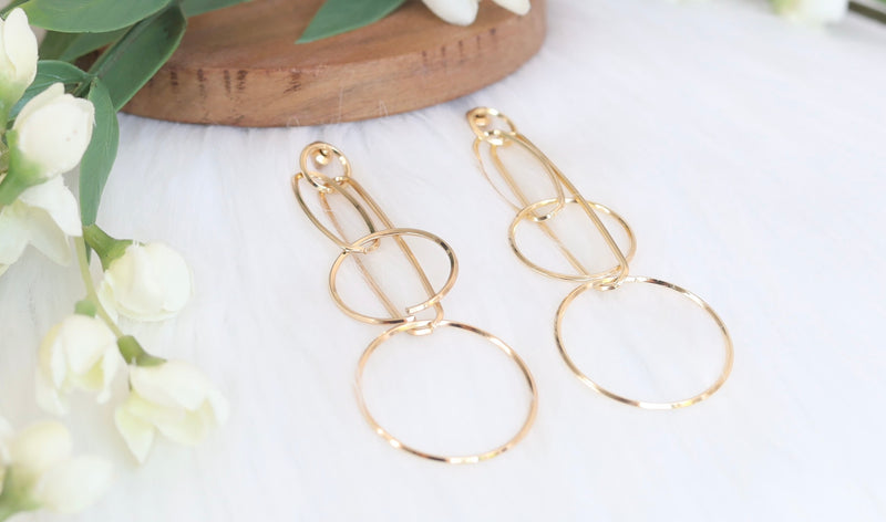 Triple The Love Gold Dangling Fashion Earrings