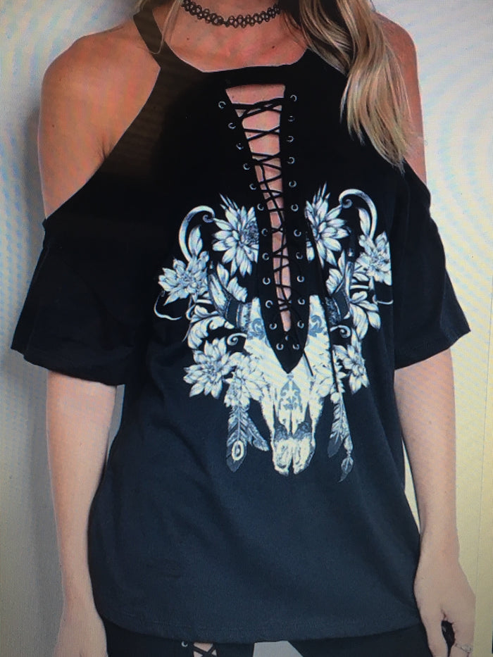 COLD SHOULDER GRAPHIC TEE