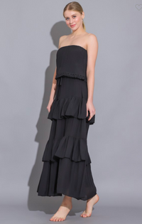 MAXINE BLACK FLOUNCY STRAPLESS MAXI DRESS