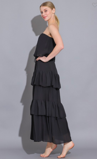 MAXINE BLACK FLOUNCY STRAPLESS MAXI DRESS