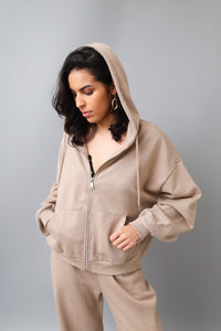 Relax With Me Stylish Beige Oversize Relaxed Lounge Hoodie Set