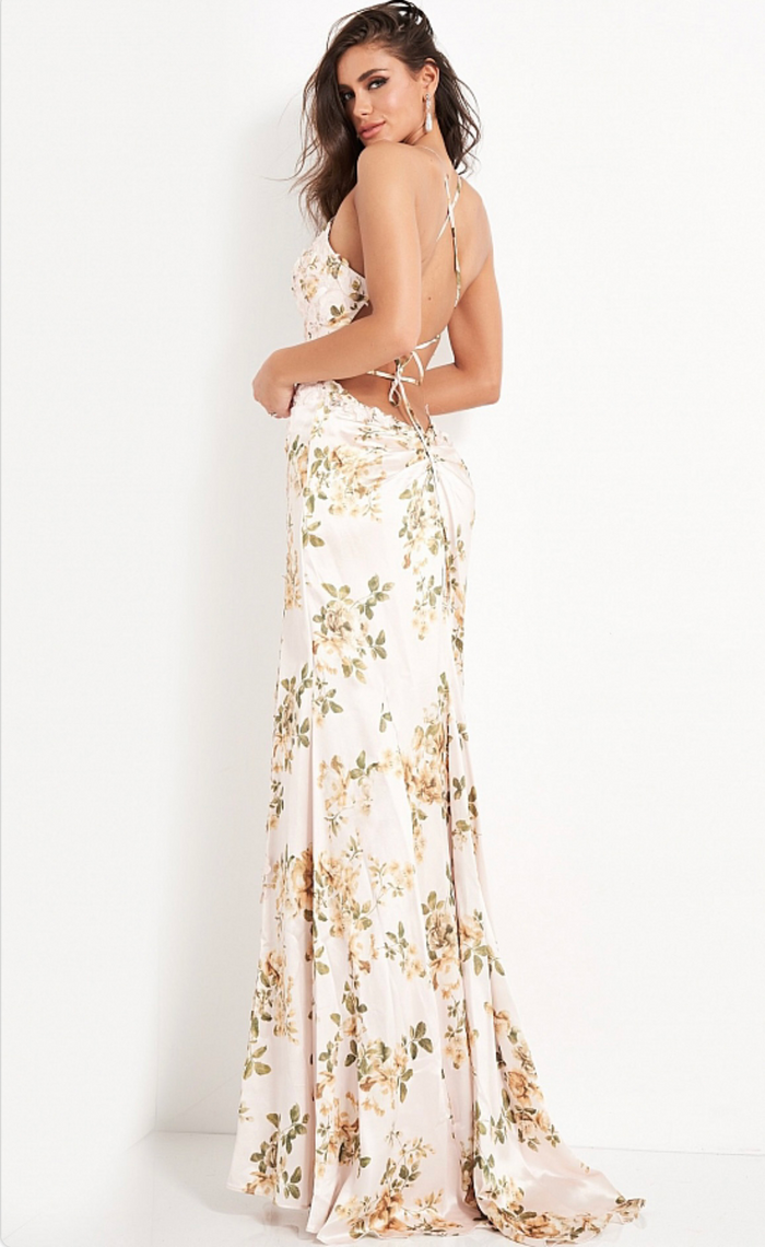 JOVANI 06090 FLORAL SENSATION LOW OPEN BACK GOWN
