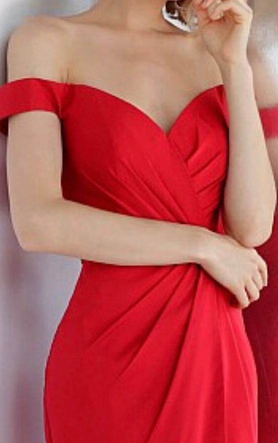 JOVANI OFF-THE-SHOULDER PLEADED DRESS