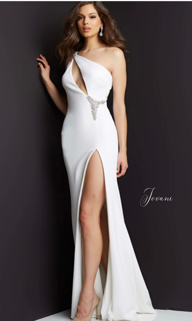 JOVANI 07173 One Shoulder High Slit Keyhole Prom Dress