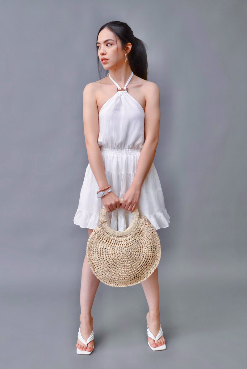 Naomi Khaki Circular Resort Straw Handbag