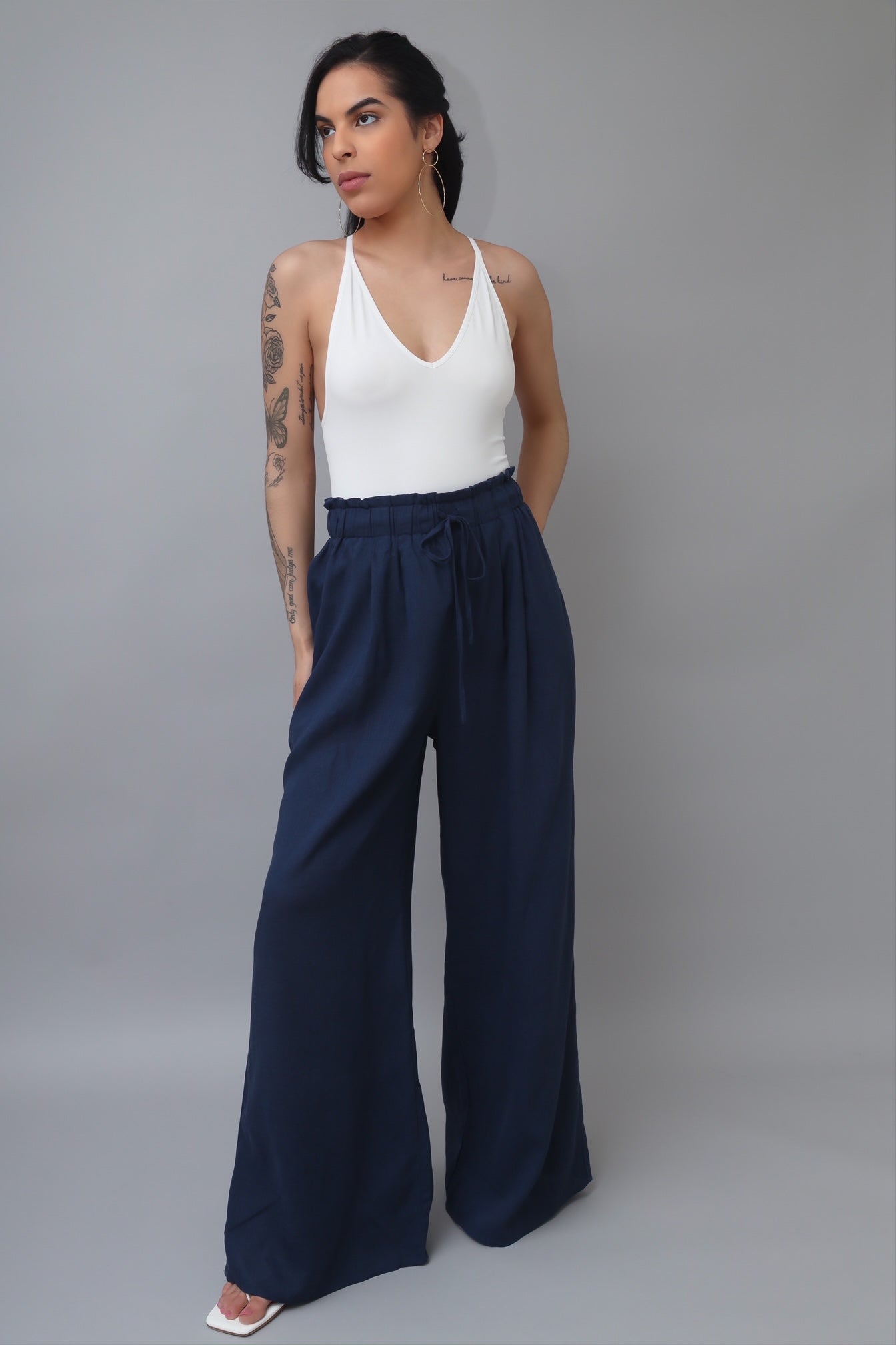 Sunny Days Navy Wide-Leg Linen Pants