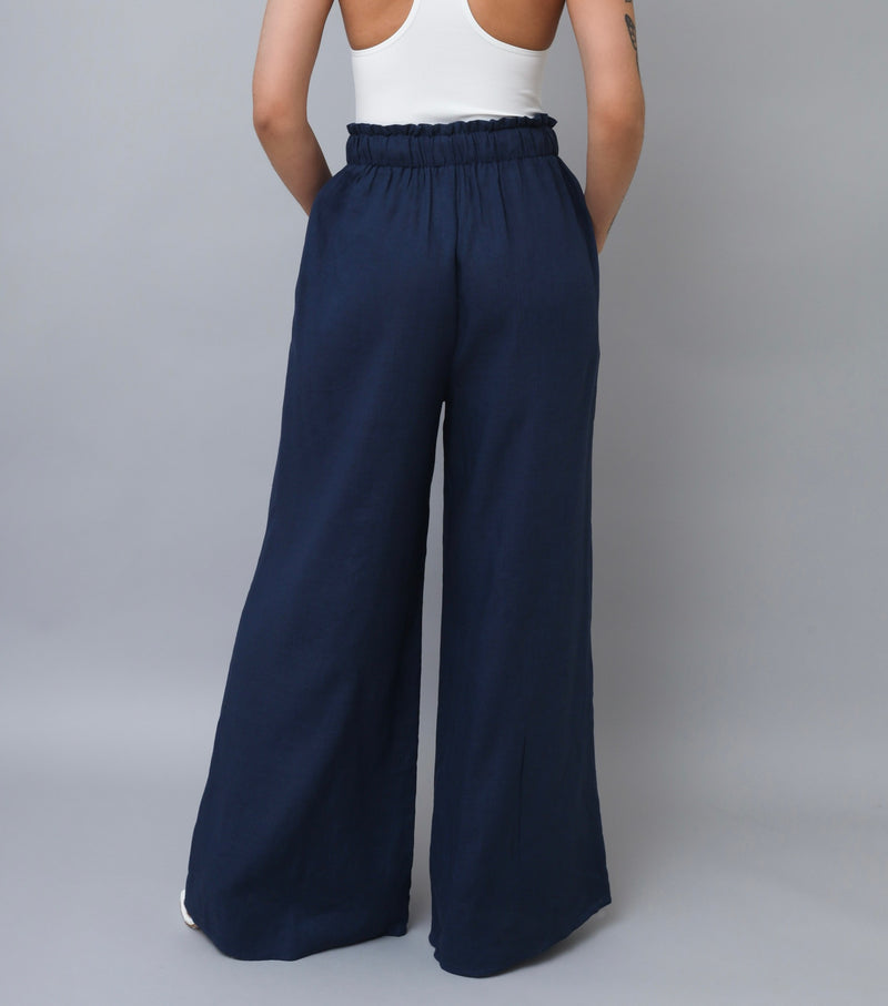 Sunny Days Navy Wide-Leg Linen Pants