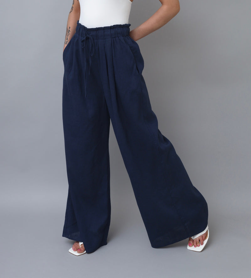 Sunny Days Navy Wide-Leg Linen Pants