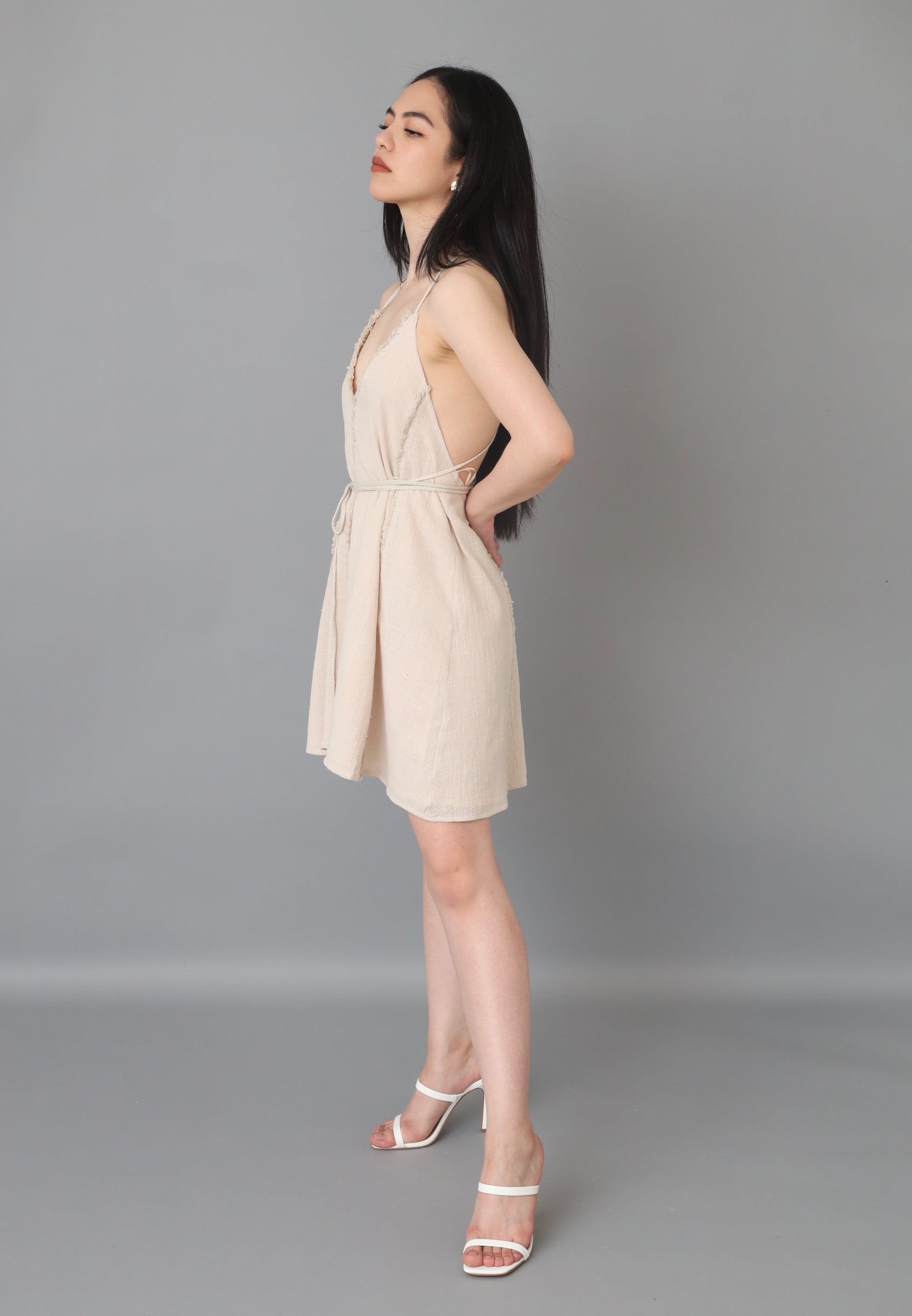 Backless Cotton Frayed Mini Sundress