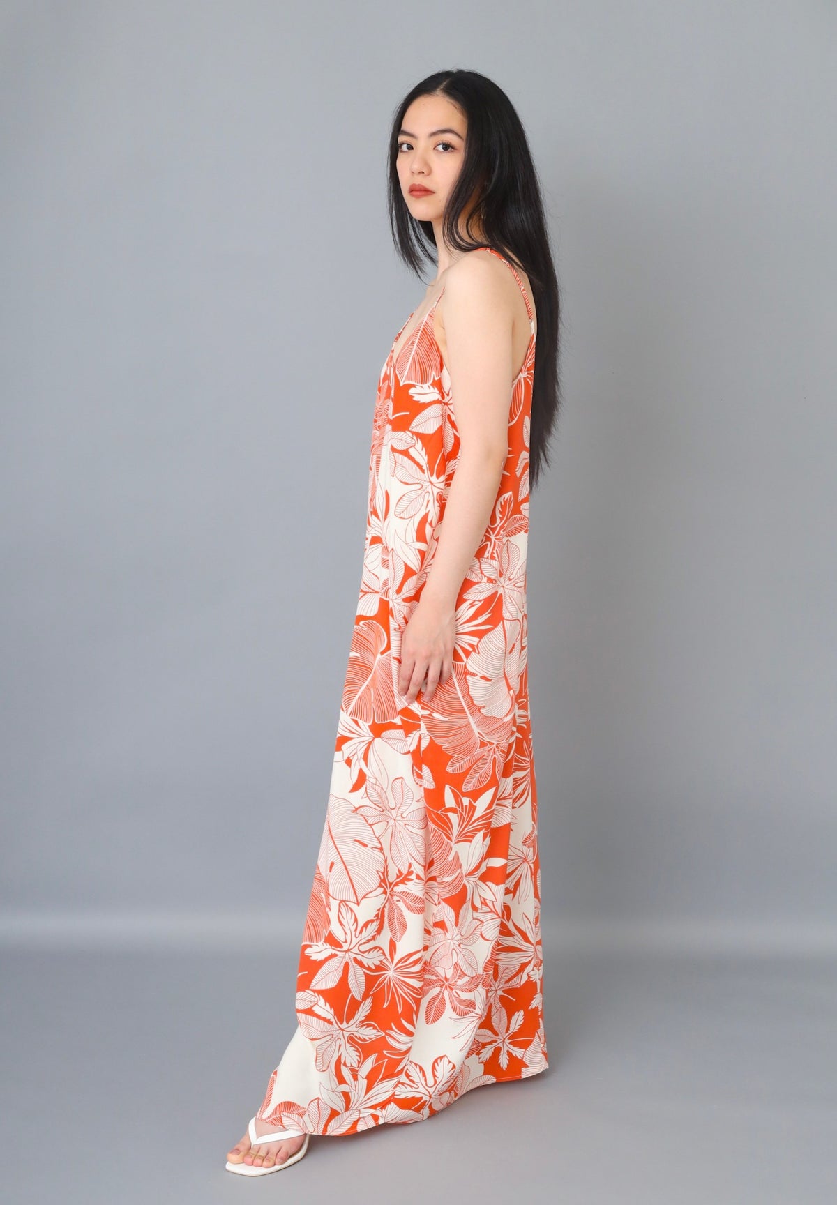 Chic Orange Boho Tropical Floral Print Maxi Dress