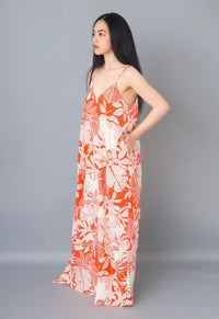 Chic Orange Boho Tropical Floral Print Maxi Dress