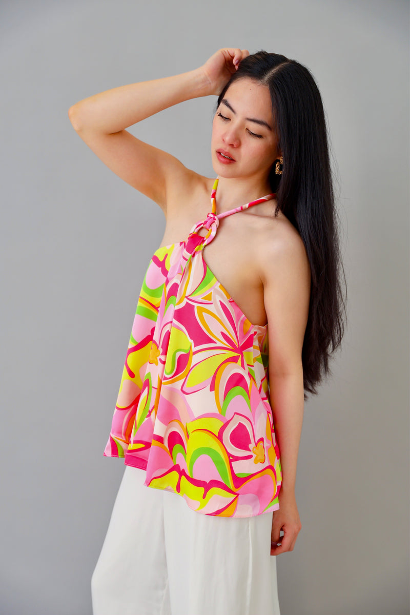 Colorful Delight Flowy Floral Halter Top Blouse