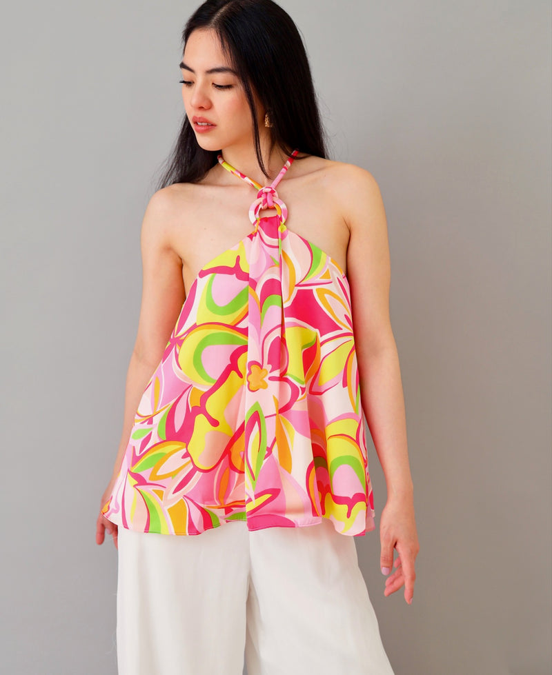 Colorful Delight Flowy Floral Halter Top Blouse