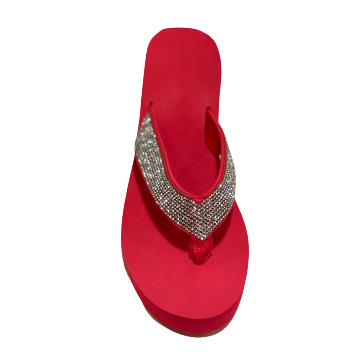 HELANA RED SEQUINS WEDGE FLIP-FLOP SANDALS