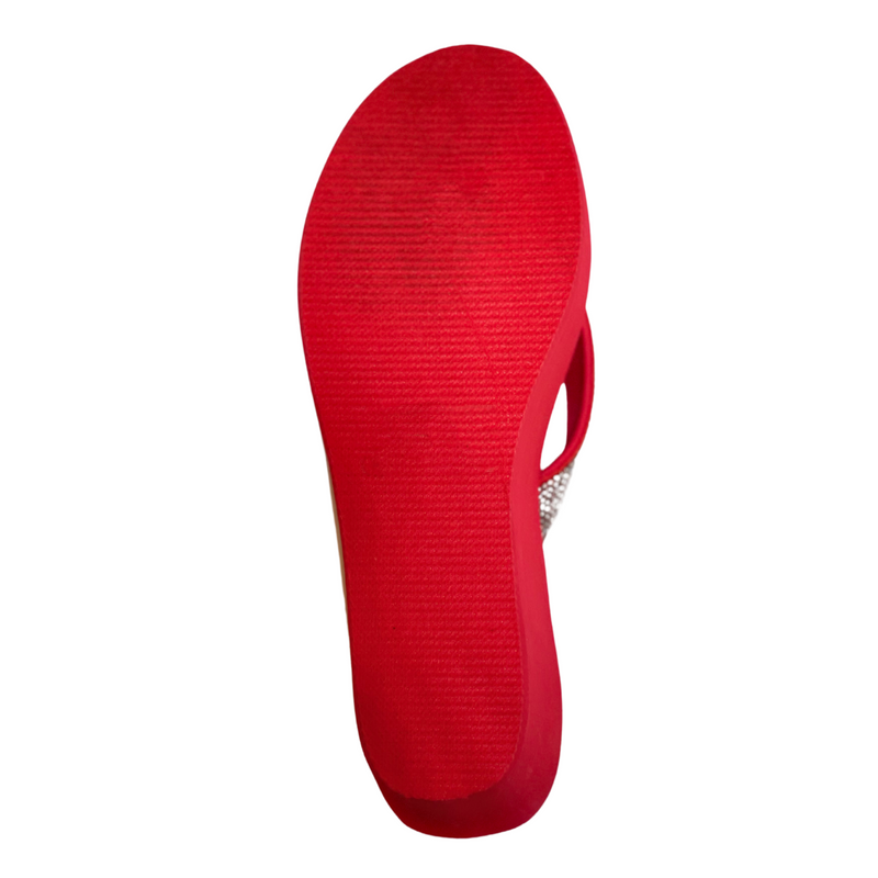 Helana Red Sequins Wedge Flip Flop Sandals 6