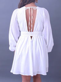 Flirty White Cotton Cut-Out Long Sleeve Dress