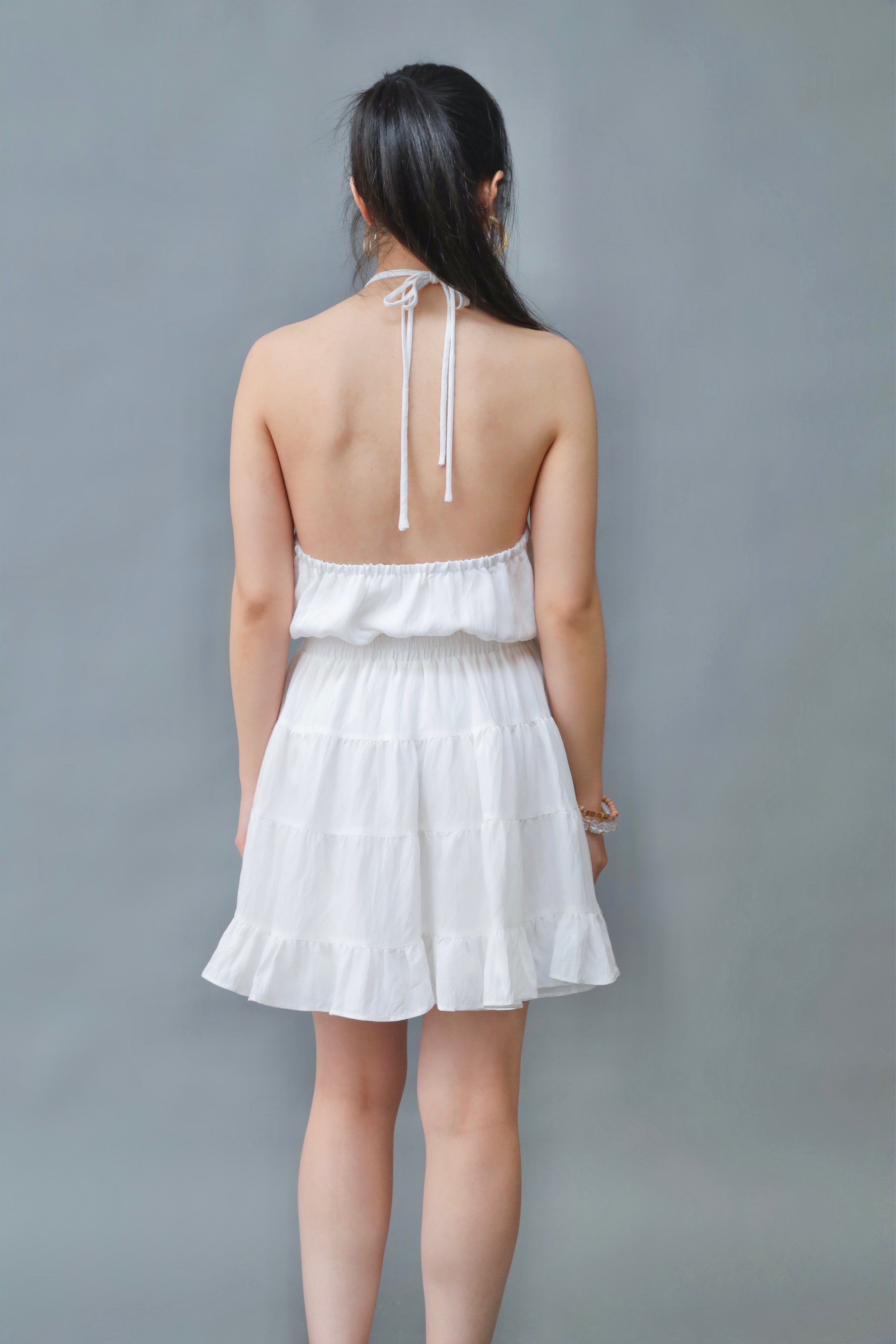 White halter backless clearance dress