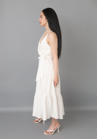 White Racerback-Style Eyelet Summer Midi Dress