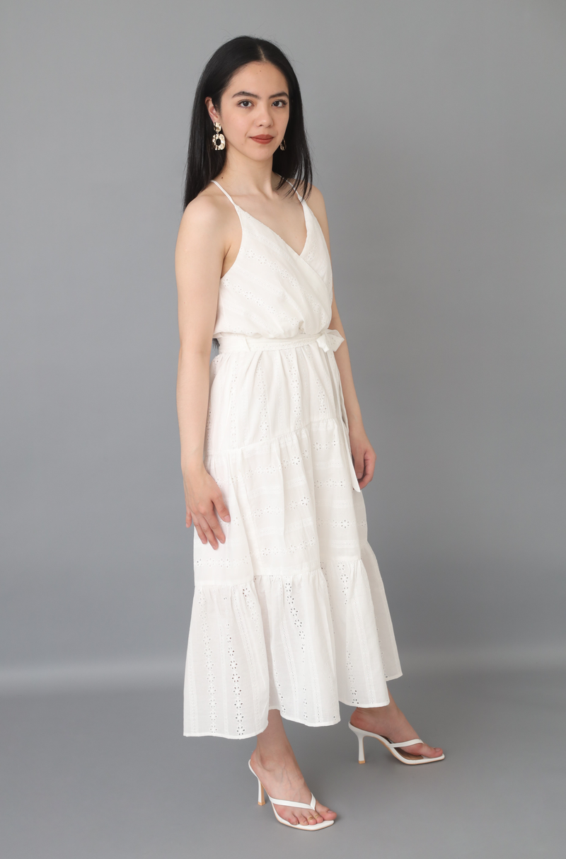 White Racerback-Style Eyelet Summer Midi Dress