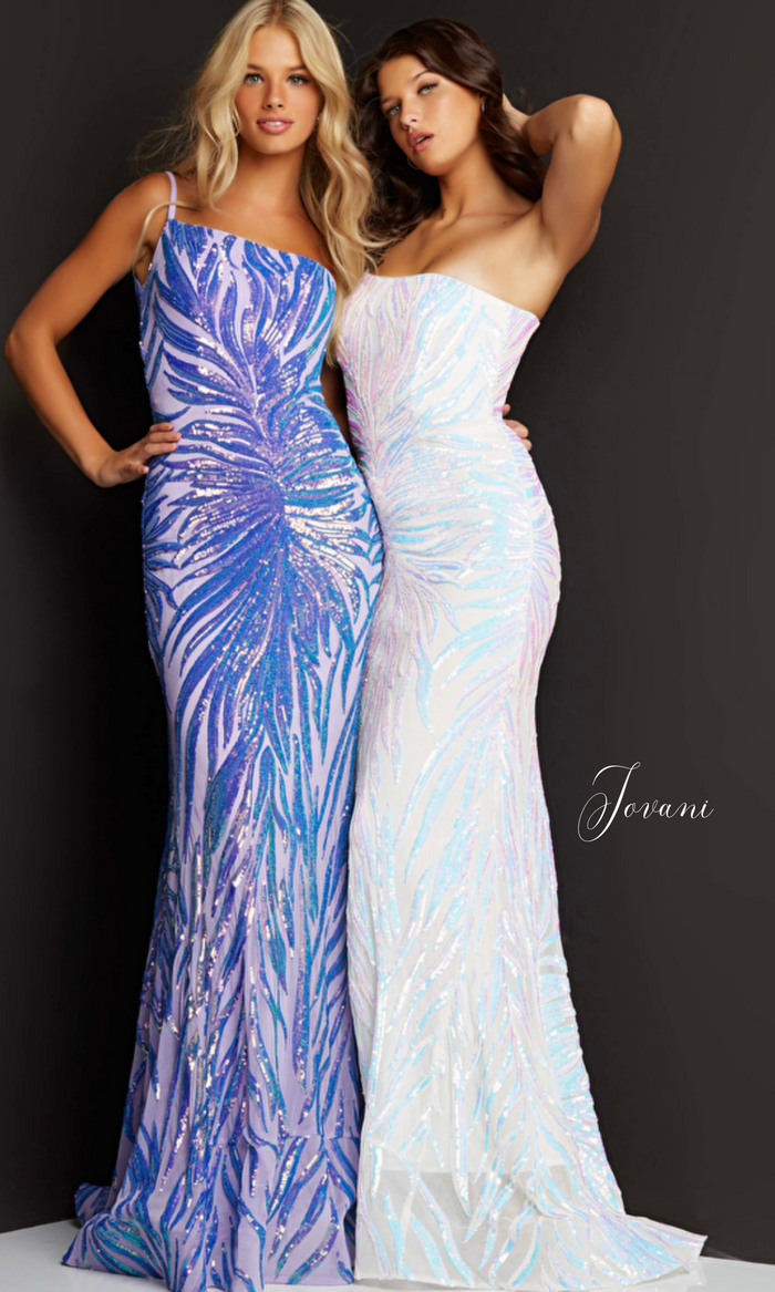 Jovani 05664 One-Shoulder Iridescent Sequin Prom Dress